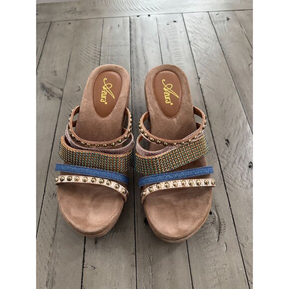 Azura Spring Step Oletha Leather Strappy Slide Slip On Wedge Sandals 38 / 7.5 - Picture 3 of 7